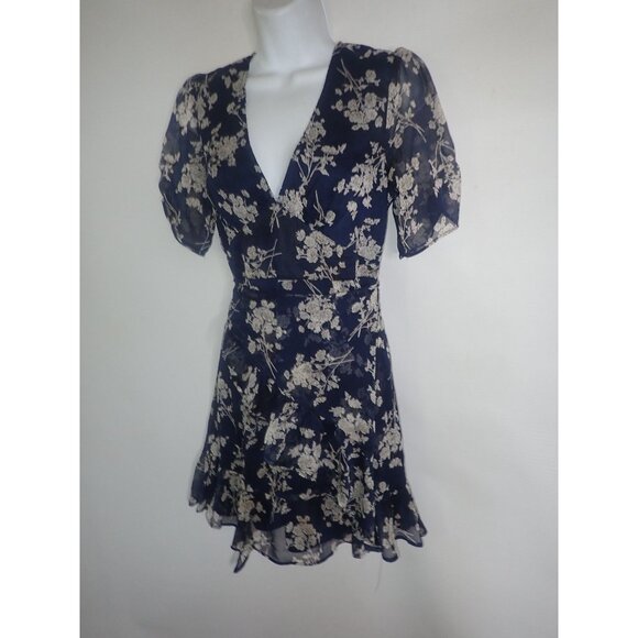 Saints & Secrets Women's Floral Chiffon Wrap Dress Blue Small short Sleeve - Picture 2 of 6